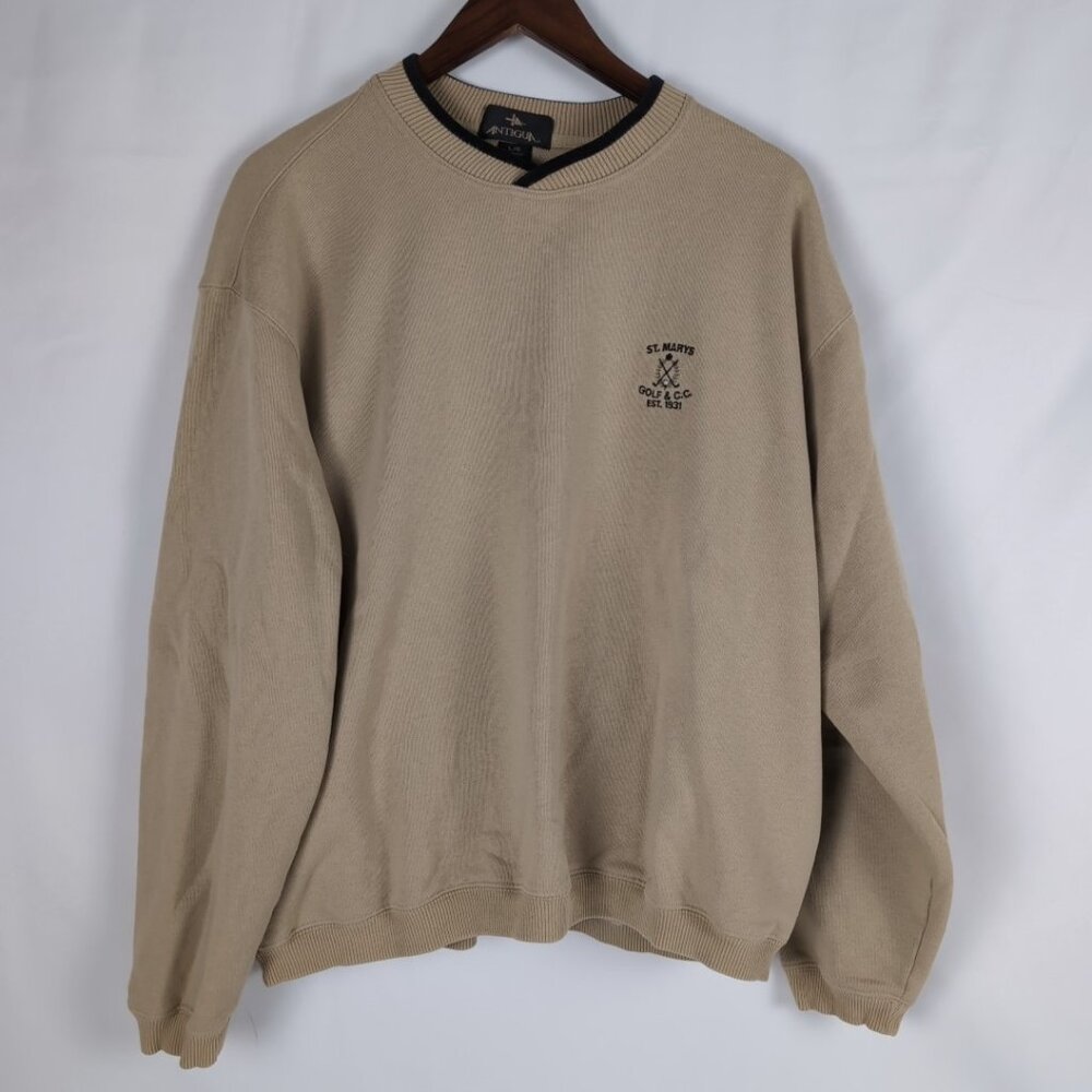 Vintage Antigua Men's Tan V-Neck Sweater Black Trim St. Mary's Golf, Large
